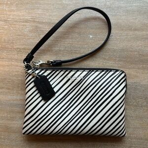 Black and White Striped Coach Wristlet